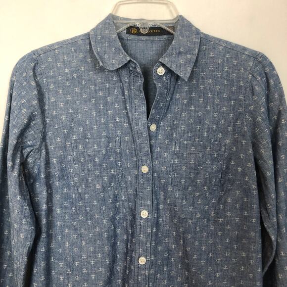 Outback Red Anchor Print 100% Cotton Button Down Shirt Size XS - Picture 3 of 11